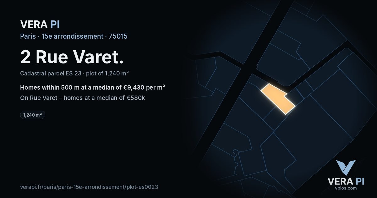 2 Rue Varet, 15e arrondissement at night – the plot lit, the parcels around coloured by the prices near them