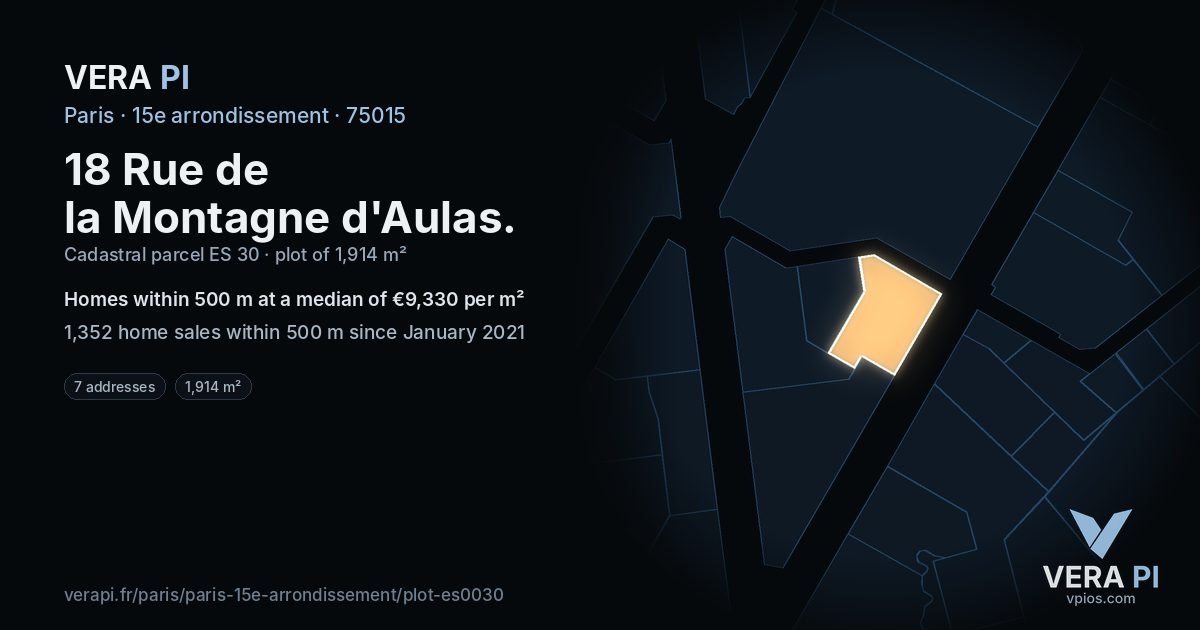18 Rue de la Montagne d'Aulas, 15e arrondissement at night – the plot lit, the parcels around coloured by the prices near them
