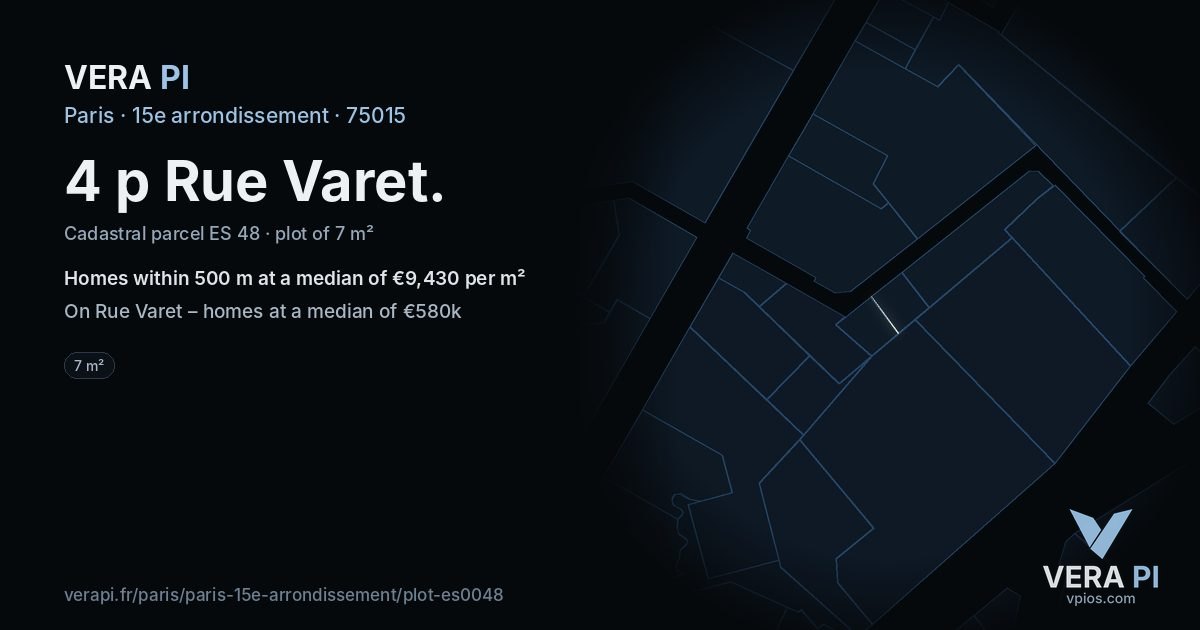 4 p Rue Varet, 15e arrondissement at night – the plot lit, the parcels around coloured by the prices near them