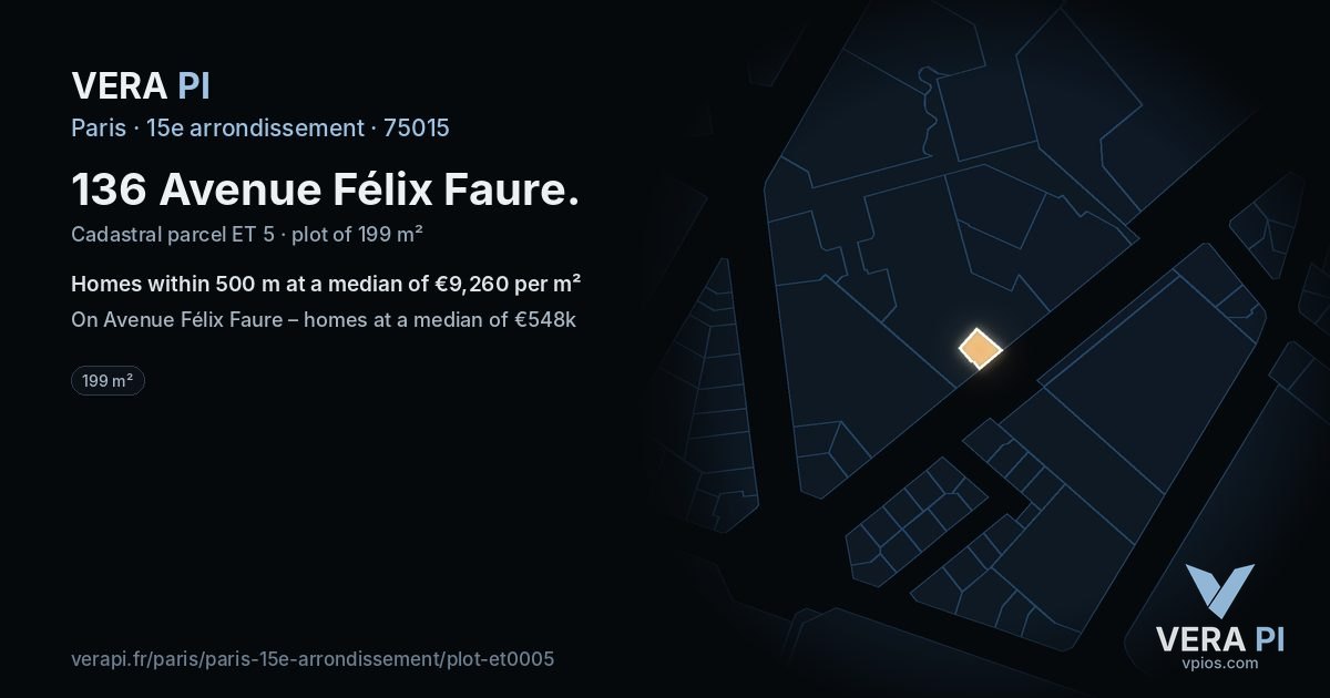 136 Avenue Félix Faure, 15e arrondissement at night – the plot lit, the parcels around coloured by the prices near them