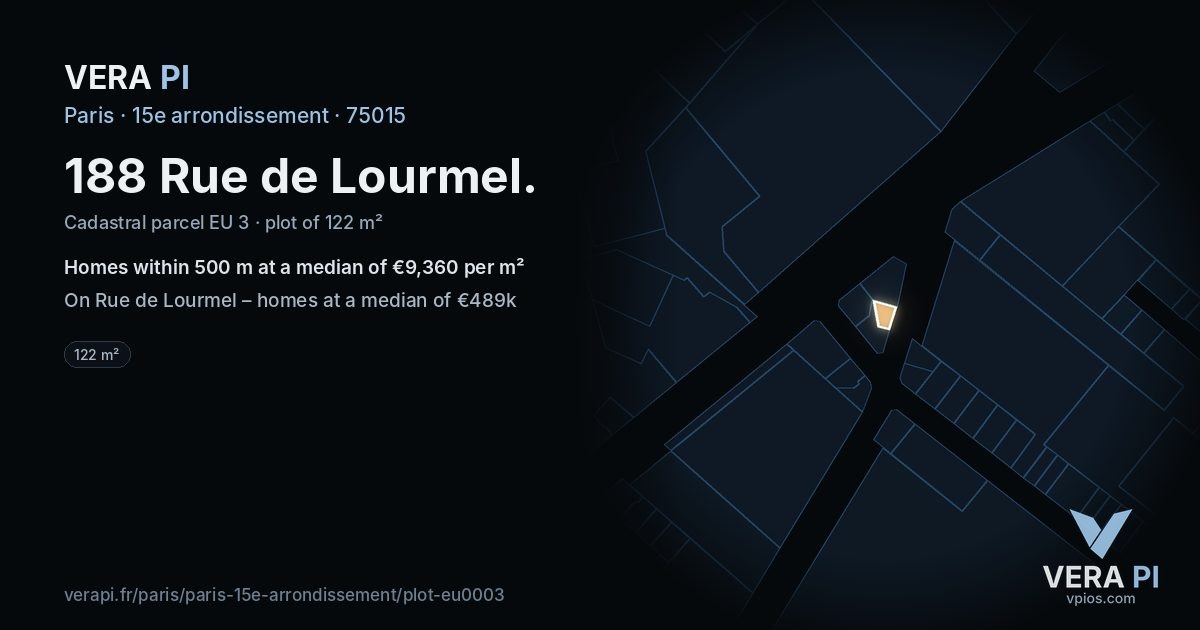 188 Rue de Lourmel, 15e arrondissement at night – the plot lit, the parcels around coloured by the prices near them