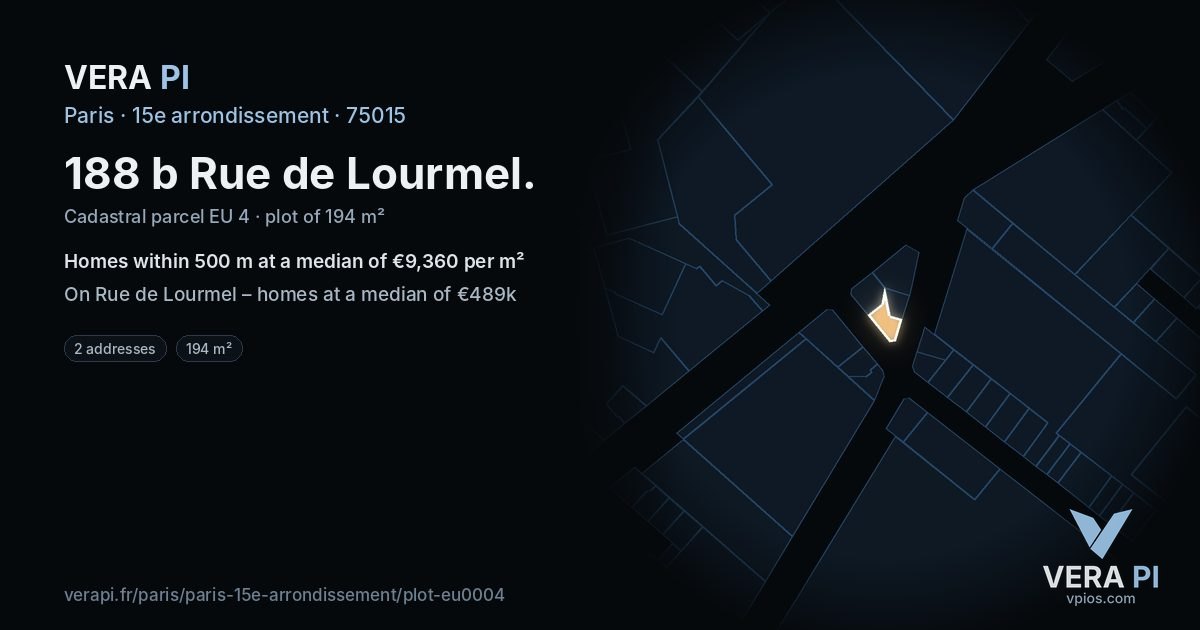 188 b Rue de Lourmel, 15e arrondissement at night – the plot lit, the parcels around coloured by the prices near them