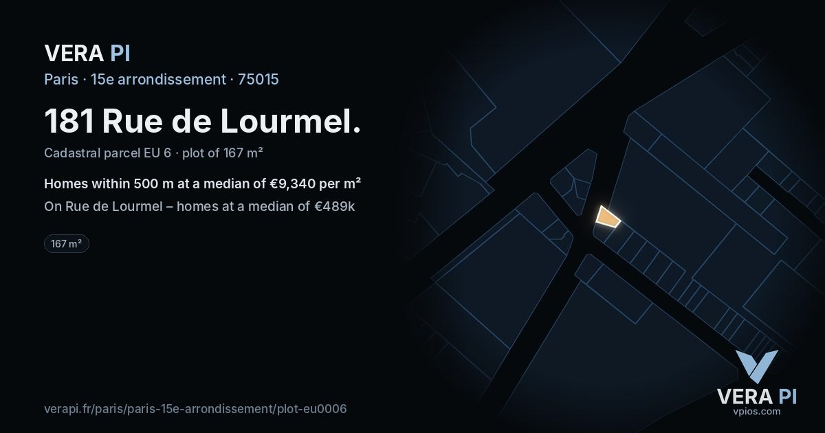 181 Rue de Lourmel, 15e arrondissement at night – the plot lit, the parcels around coloured by the prices near them