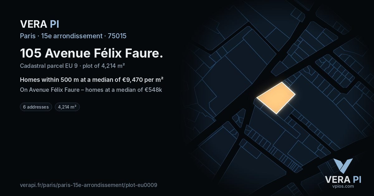 105 Avenue Félix Faure, 15e arrondissement at night – the plot lit, the parcels around coloured by the prices near them