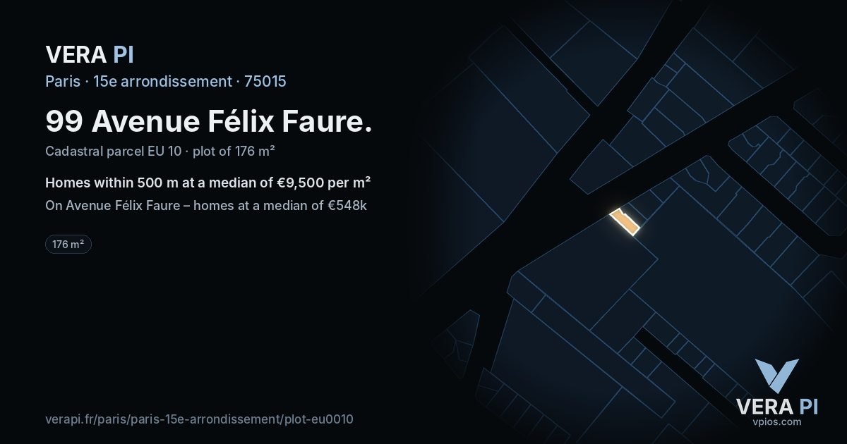 99 Avenue Félix Faure, 15e arrondissement at night – the plot lit, the parcels around coloured by the prices near them