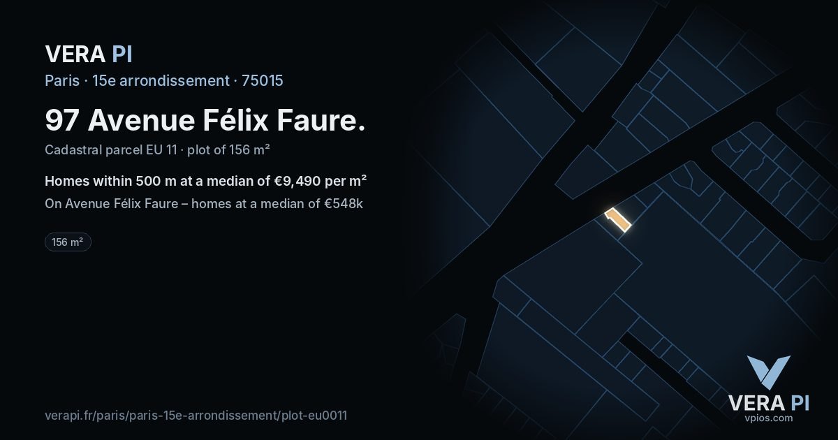 97 Avenue Félix Faure, 15e arrondissement at night – the plot lit, the parcels around coloured by the prices near them