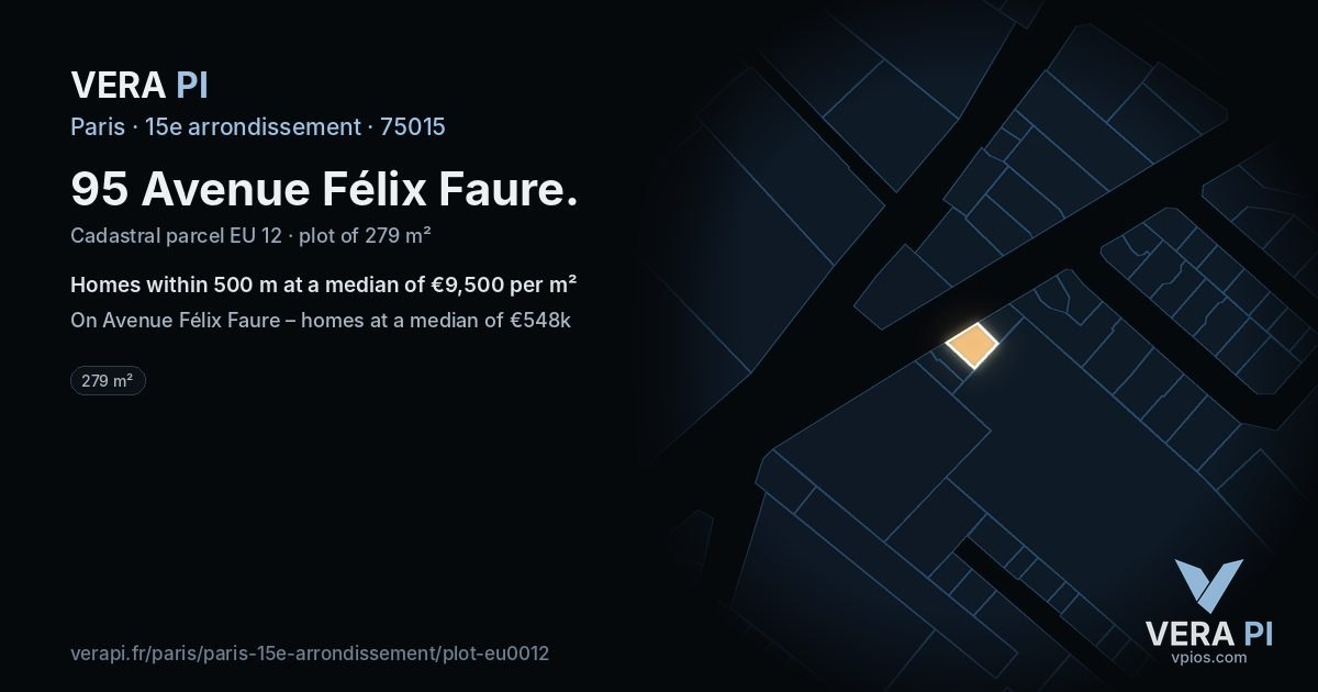 95 Avenue Félix Faure, 15e arrondissement at night – the plot lit, the parcels around coloured by the prices near them