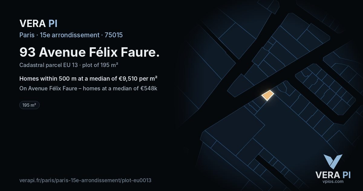 93 Avenue Félix Faure, 15e arrondissement at night – the plot lit, the parcels around coloured by the prices near them
