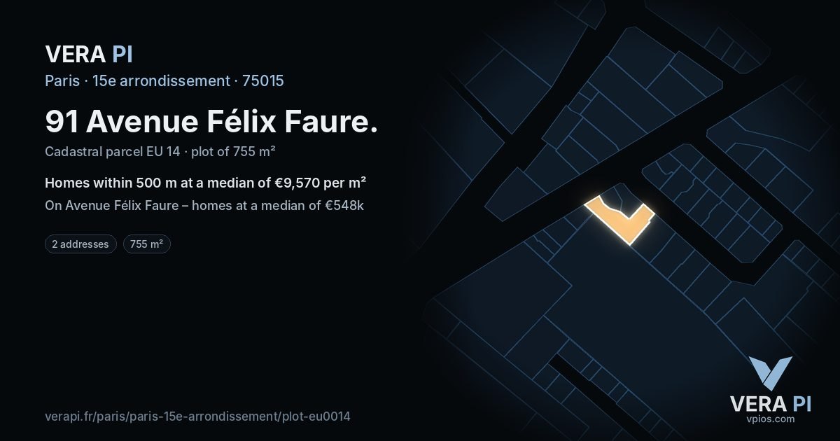 91 Avenue Félix Faure, 15e arrondissement at night – the plot lit, the parcels around coloured by the prices near them