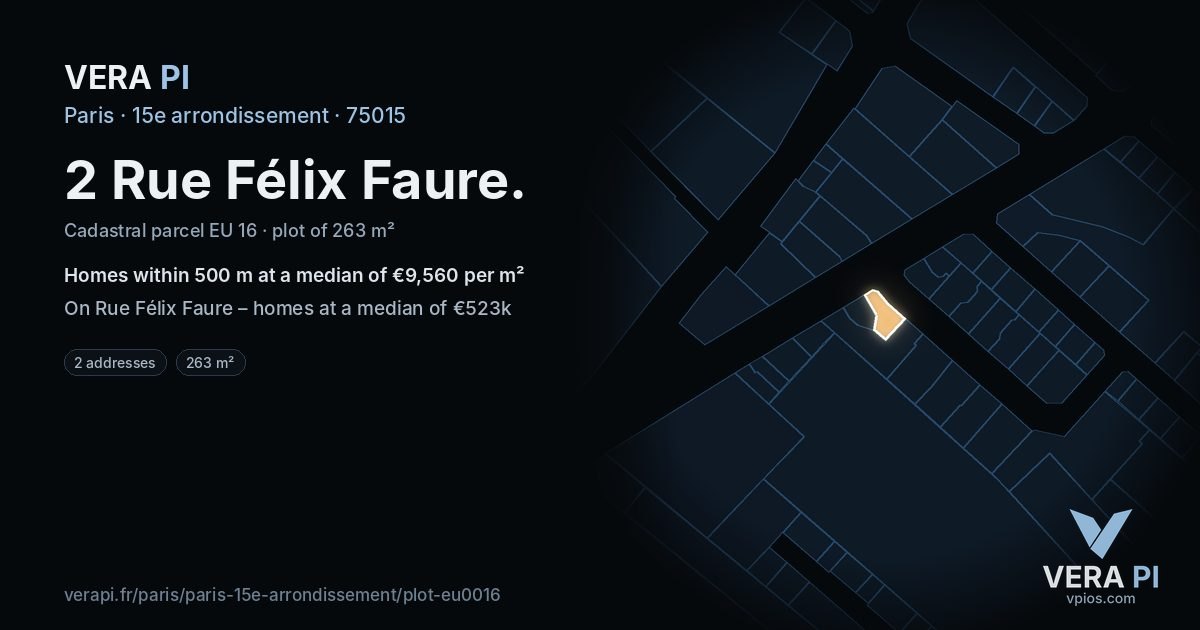2 Rue Félix Faure, 15e arrondissement at night – the plot lit, the parcels around coloured by the prices near them