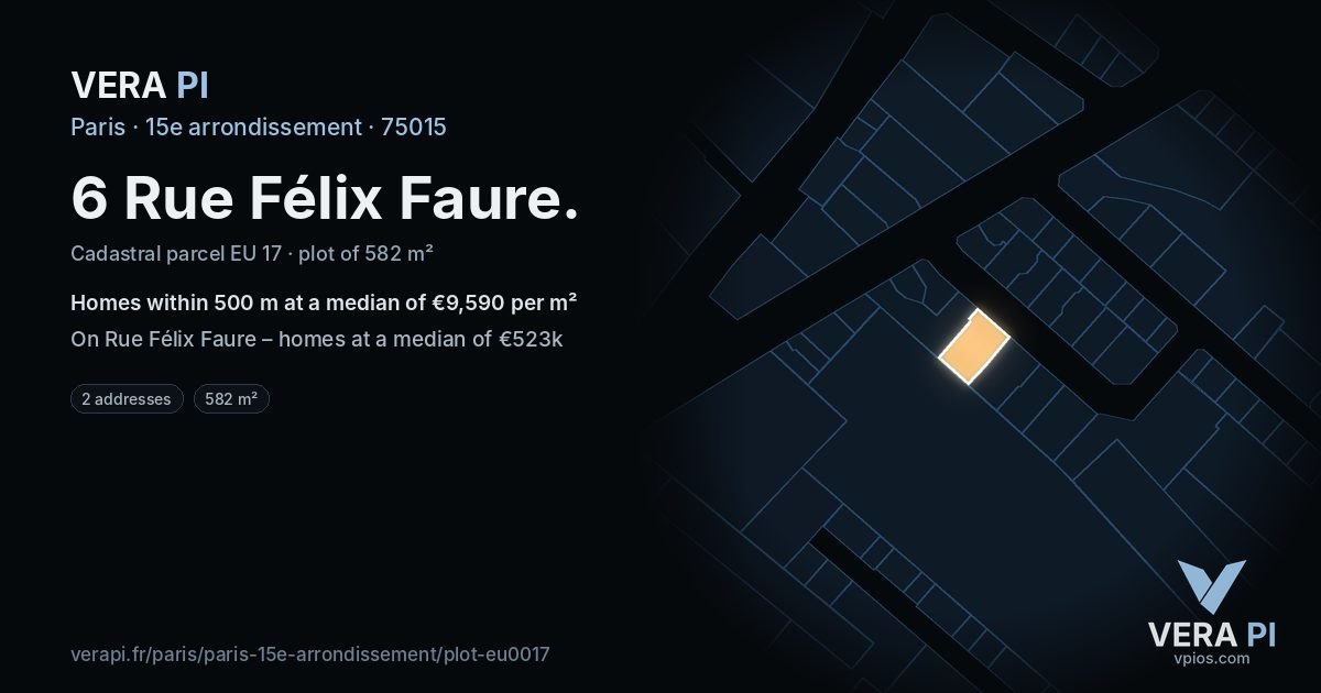 6 Rue Félix Faure, 15e arrondissement at night – the plot lit, the parcels around coloured by the prices near them