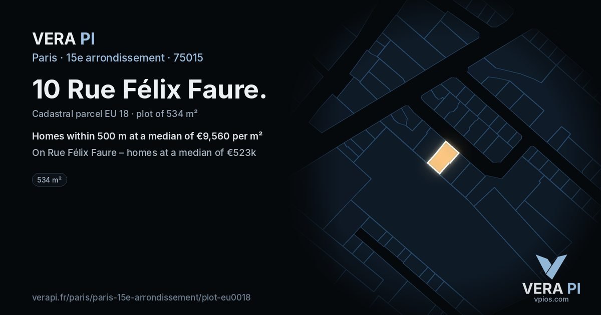 10 Rue Félix Faure, 15e arrondissement at night – the plot lit, the parcels around coloured by the prices near them
