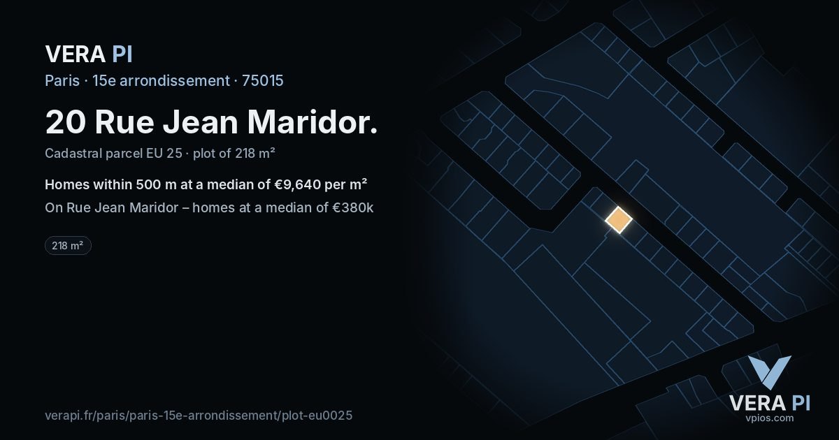 20 Rue Jean Maridor, 15e arrondissement at night – the plot lit, the parcels around coloured by the prices near them