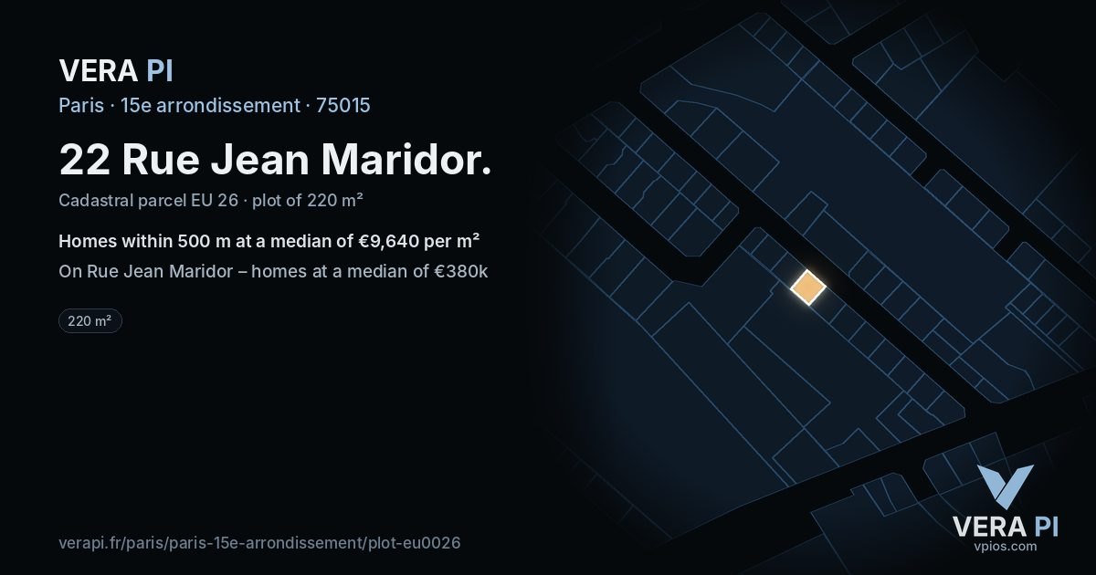 22 Rue Jean Maridor, 15e arrondissement at night – the plot lit, the parcels around coloured by the prices near them