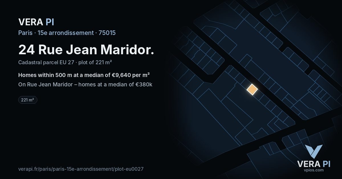 24 Rue Jean Maridor, 15e arrondissement at night – the plot lit, the parcels around coloured by the prices near them