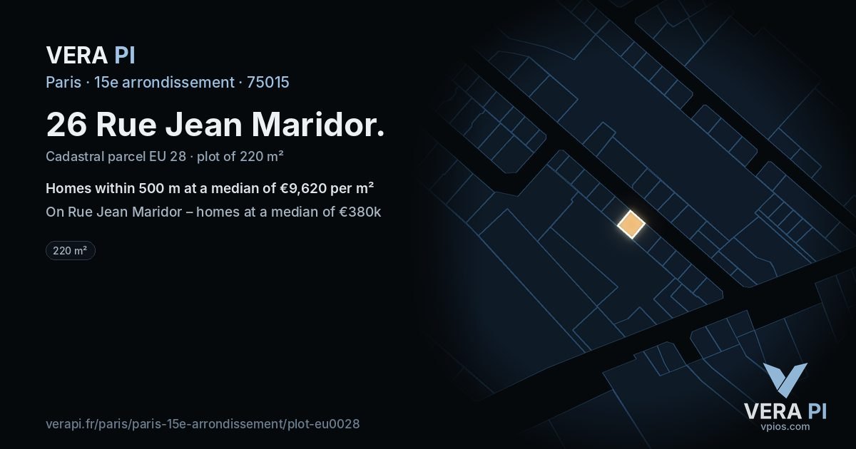 26 Rue Jean Maridor, 15e arrondissement at night – the plot lit, the parcels around coloured by the prices near them