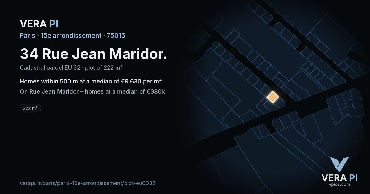 34 Rue Jean Maridor, 15e arrondissement at night – the plot lit, the parcels around coloured by the prices near them