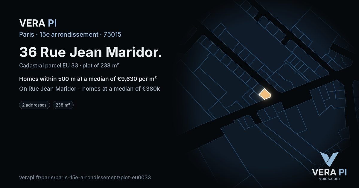 36 Rue Jean Maridor, 15e arrondissement at night – the plot lit, the parcels around coloured by the prices near them
