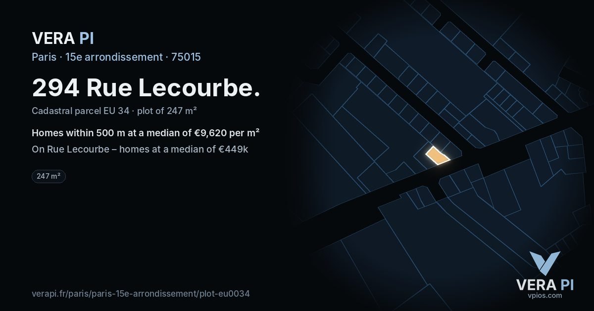 294 Rue Lecourbe, 15e arrondissement at night – the plot lit, the parcels around coloured by the prices near them