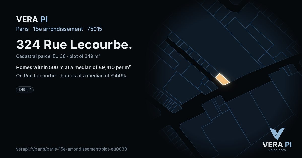 324 Rue Lecourbe, 15e arrondissement at night – the plot lit, the parcels around coloured by the prices near them