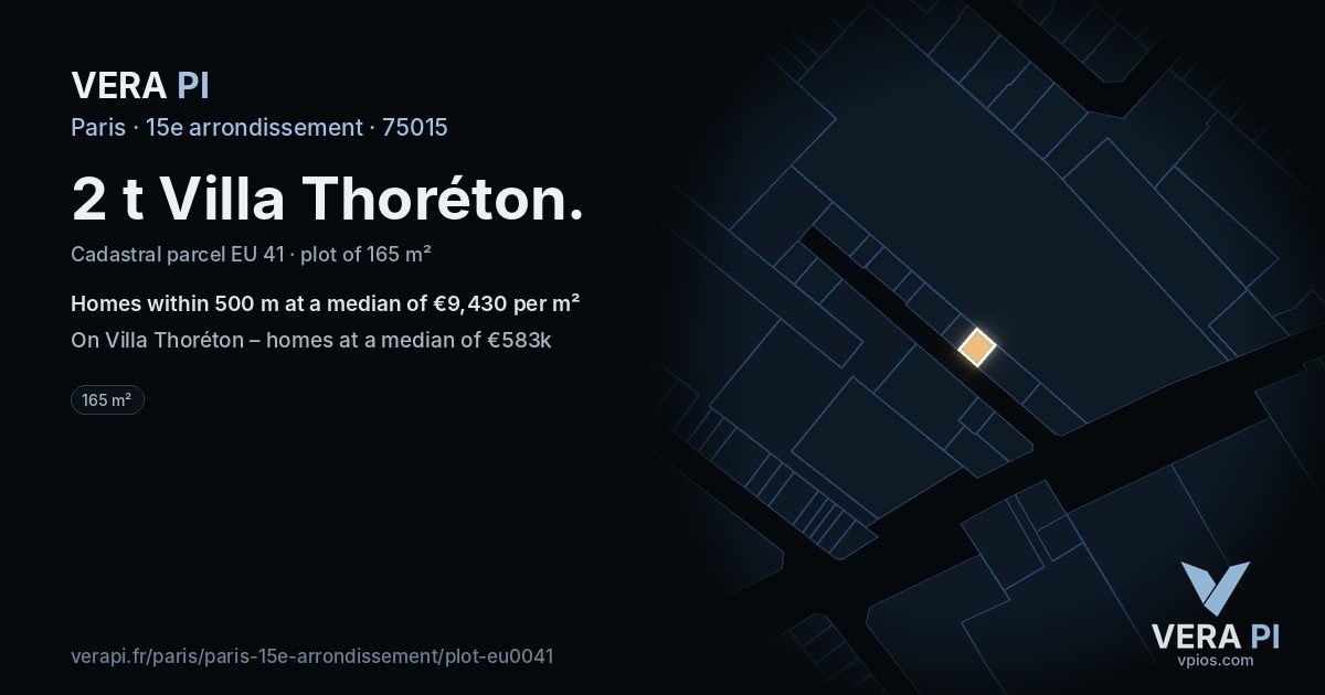 2 t Villa Thoréton, 15e arrondissement at night – the plot lit, the parcels around coloured by the prices near them