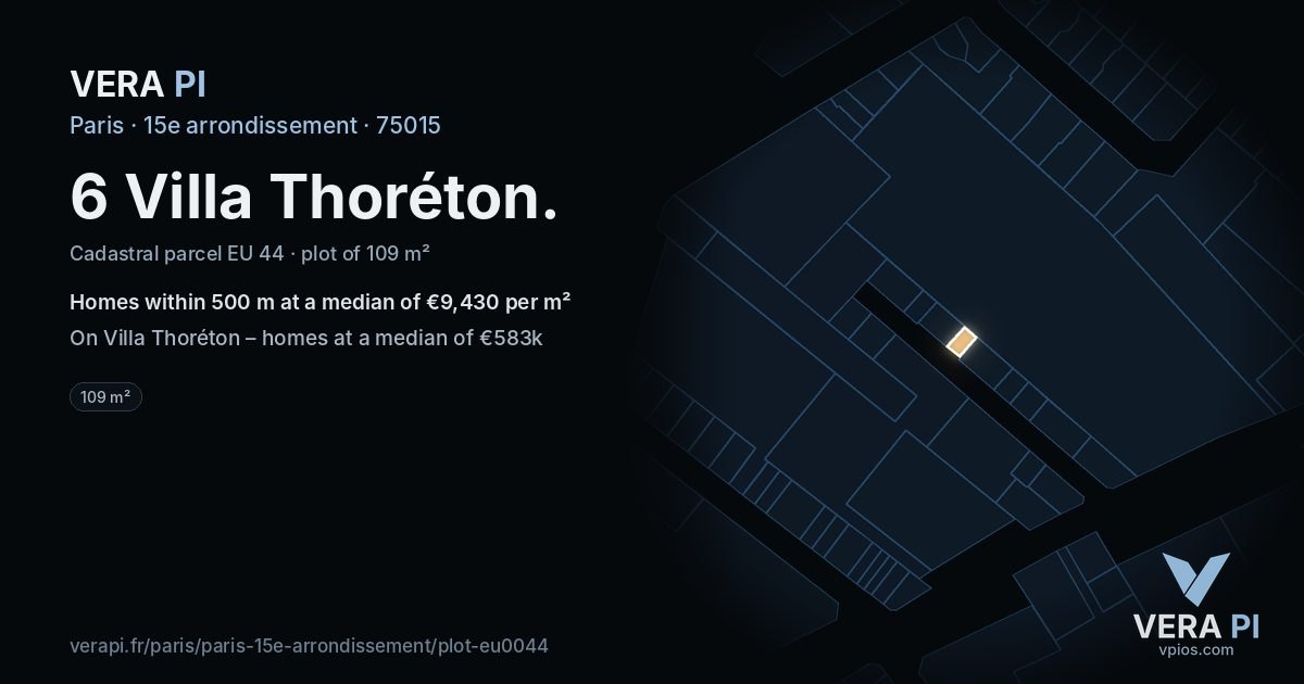 6 Villa Thoréton, 15e arrondissement at night – the plot lit, the parcels around coloured by the prices near them