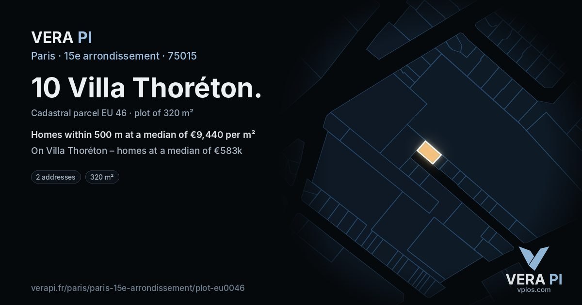 10 Villa Thoréton, 15e arrondissement at night – the plot lit, the parcels around coloured by the prices near them