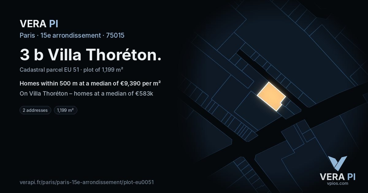3 b Villa Thoréton, 15e arrondissement at night – the plot lit, the parcels around coloured by the prices near them