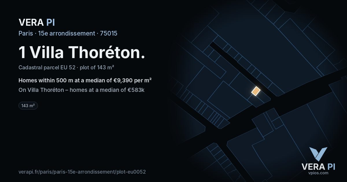 1 Villa Thoréton, 15e arrondissement at night – the plot lit, the parcels around coloured by the prices near them