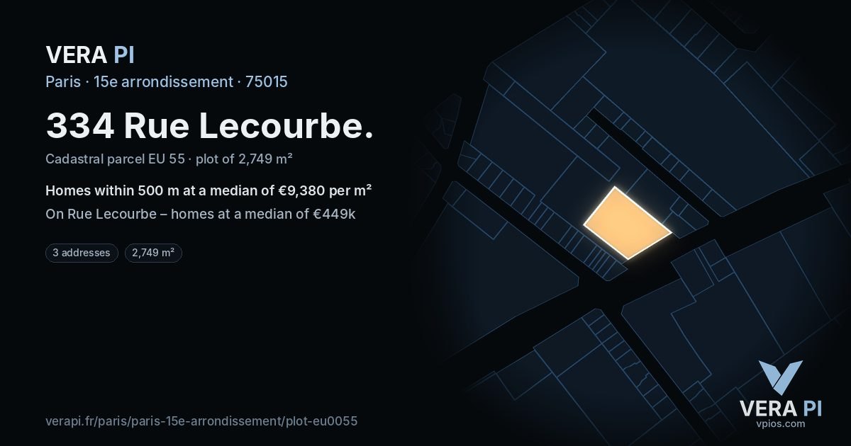 334 Rue Lecourbe, 15e arrondissement at night – the plot lit, the parcels around coloured by the prices near them