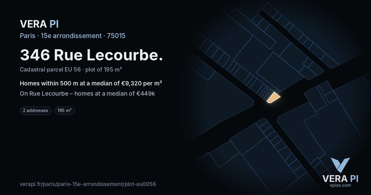 346 Rue Lecourbe, 15e arrondissement at night – the plot lit, the parcels around coloured by the prices near them