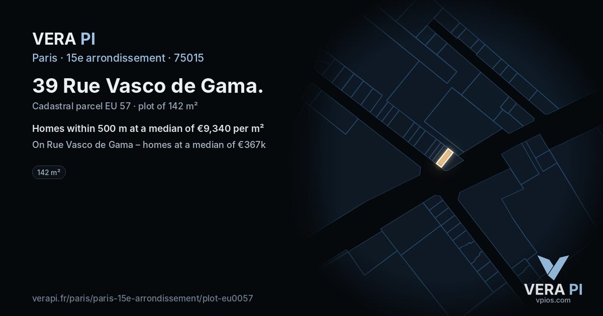 39 Rue Vasco de Gama, 15e arrondissement at night – the plot lit, the parcels around coloured by the prices near them