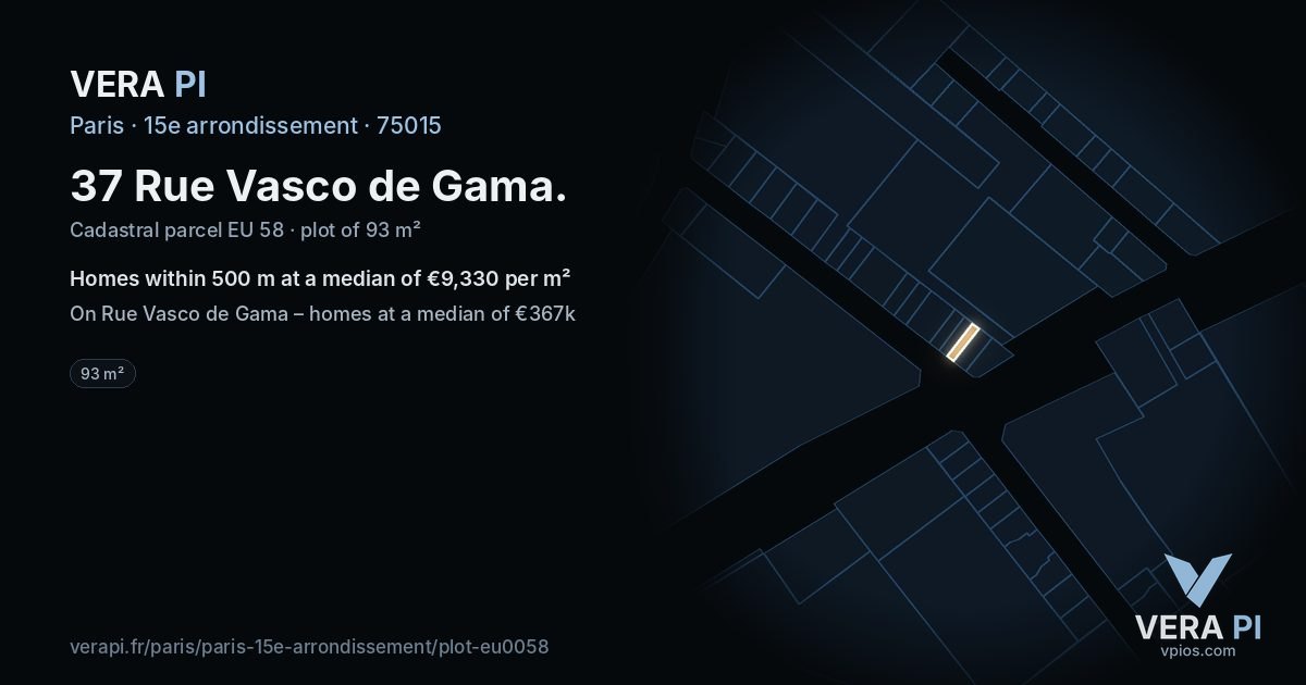 37 Rue Vasco de Gama, 15e arrondissement at night – the plot lit, the parcels around coloured by the prices near them