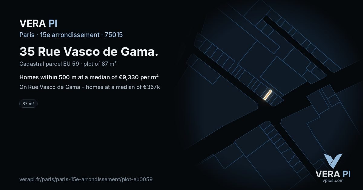 35 Rue Vasco de Gama, 15e arrondissement at night – the plot lit, the parcels around coloured by the prices near them