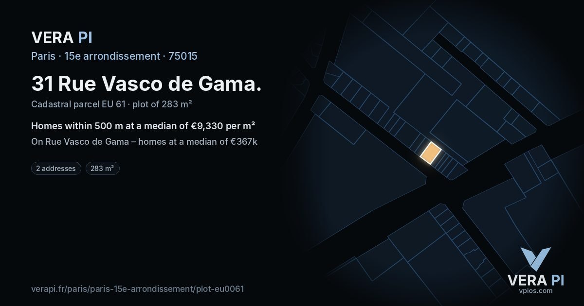 31 Rue Vasco de Gama, 15e arrondissement at night – the plot lit, the parcels around coloured by the prices near them