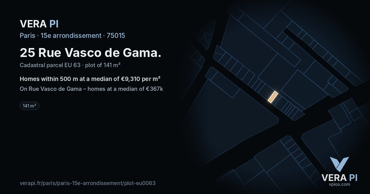 25 Rue Vasco de Gama, 15e arrondissement at night – the plot lit, the parcels around coloured by the prices near them