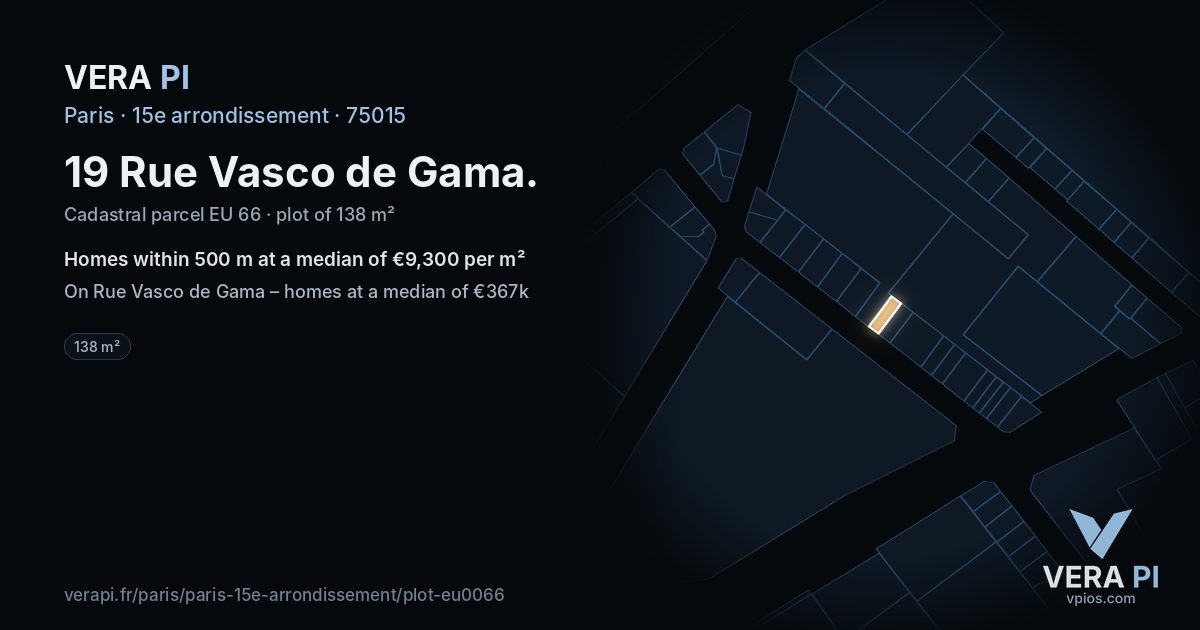 19 Rue Vasco de Gama, 15e arrondissement at night – the plot lit, the parcels around coloured by the prices near them