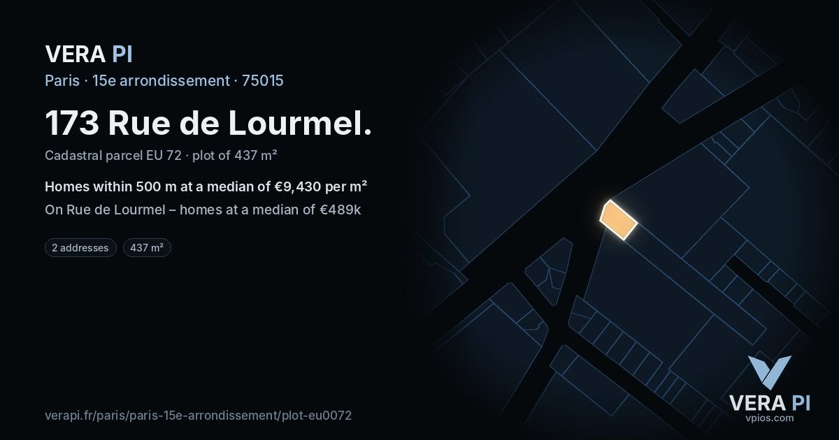 173 Rue de Lourmel, 15e arrondissement at night – the plot lit, the parcels around coloured by the prices near them