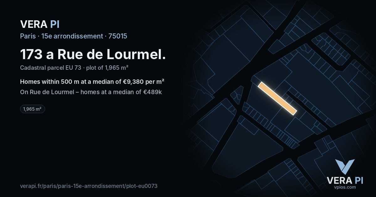 173 a Rue de Lourmel, 15e arrondissement at night – the plot lit, the parcels around coloured by the prices near them