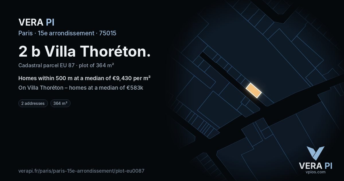 2 b Villa Thoréton, 15e arrondissement at night – the plot lit, the parcels around coloured by the prices near them