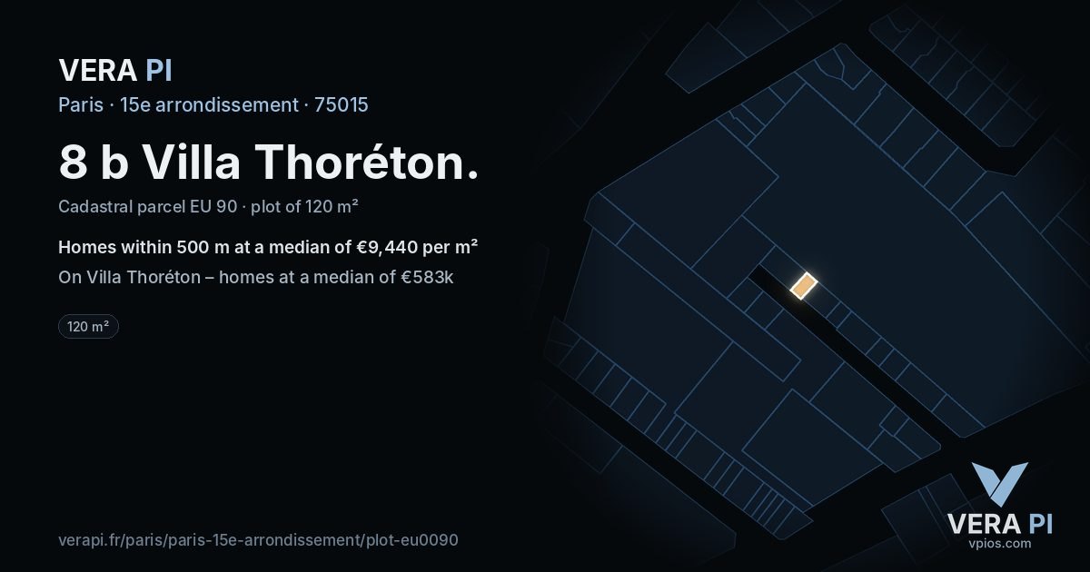 8 b Villa Thoréton, 15e arrondissement at night – the plot lit, the parcels around coloured by the prices near them