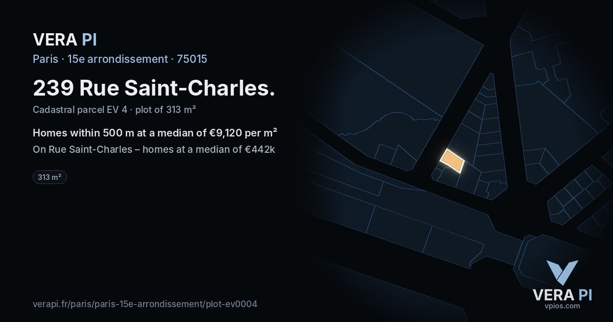 239 Rue Saint-Charles, 15e arrondissement at night – the plot lit, the parcels around coloured by the prices near them