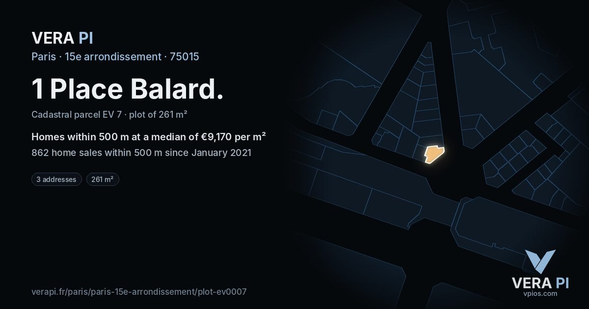 1 Place Balard, 15e arrondissement at night – the plot lit, the parcels around coloured by the prices near them