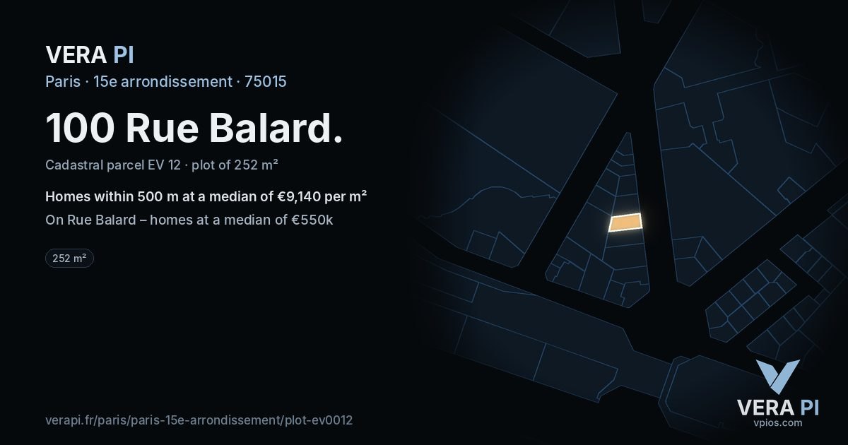 100 Rue Balard, 15e arrondissement at night – the plot lit, the parcels around coloured by the prices near them