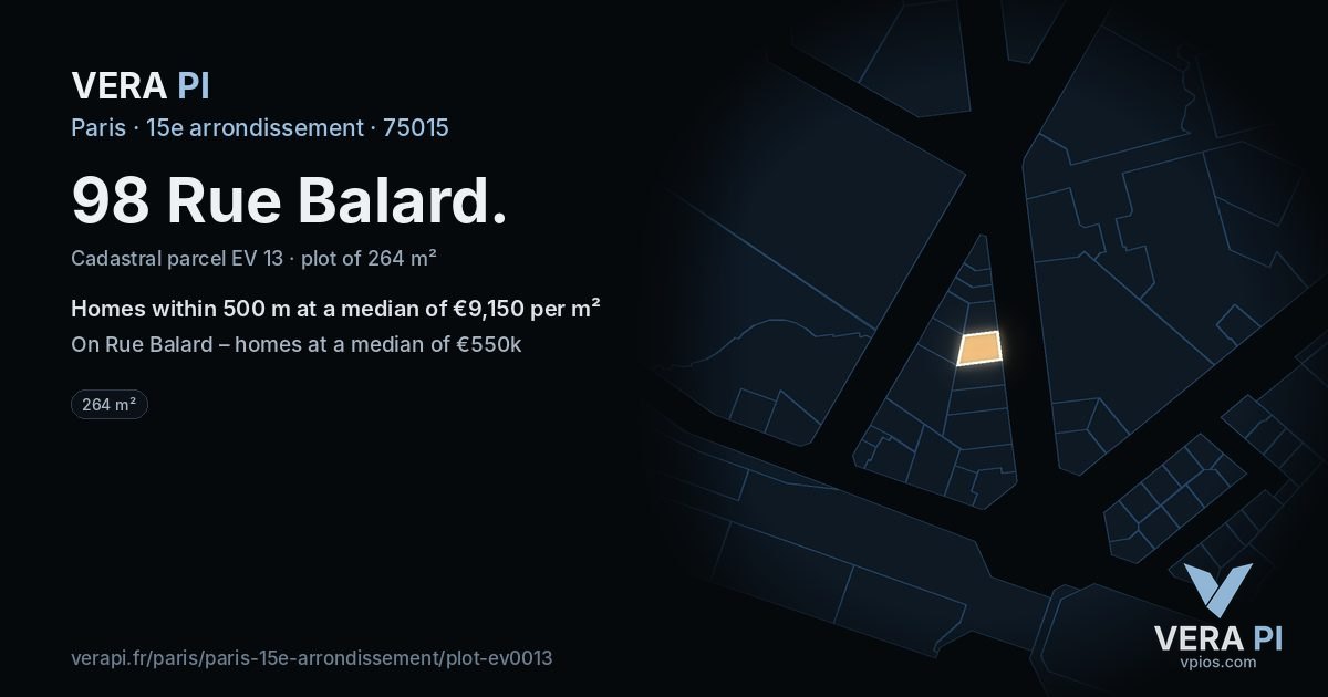 98 Rue Balard, 15e arrondissement at night – the plot lit, the parcels around coloured by the prices near them