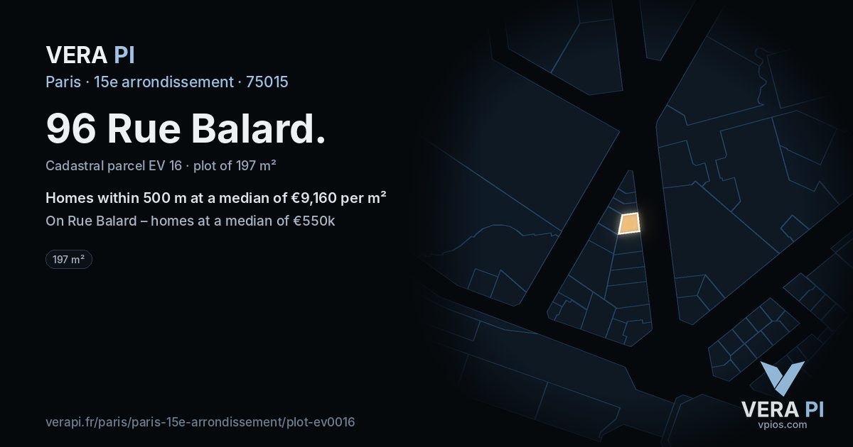 96 Rue Balard, 15e arrondissement at night – the plot lit, the parcels around coloured by the prices near them