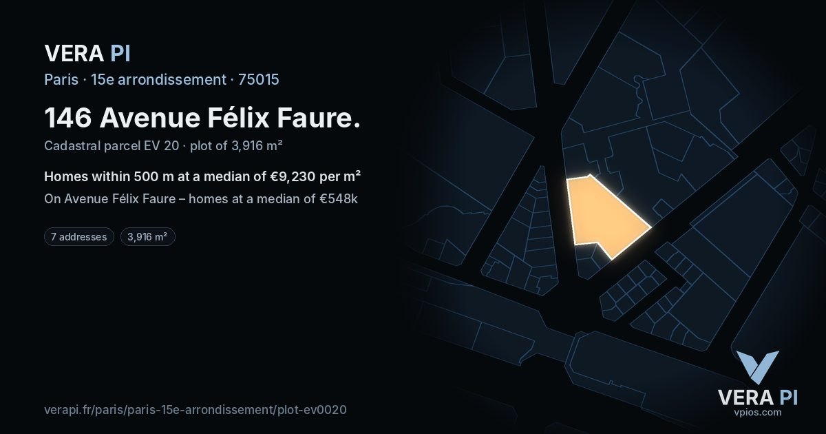 146 Avenue Félix Faure, 15e arrondissement at night – the plot lit, the parcels around coloured by the prices near them