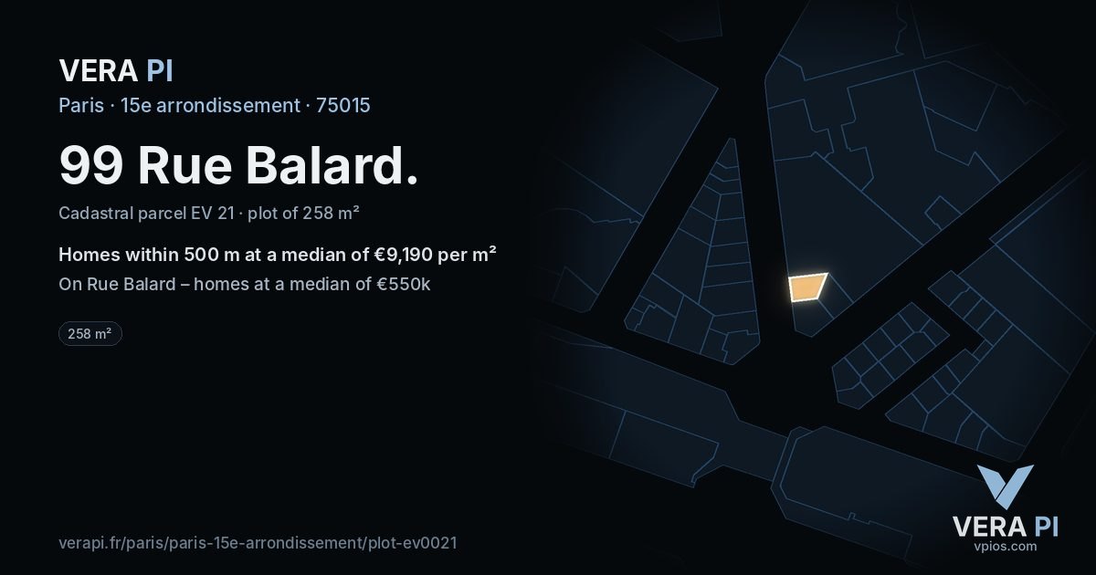 99 Rue Balard, 15e arrondissement at night – the plot lit, the parcels around coloured by the prices near them