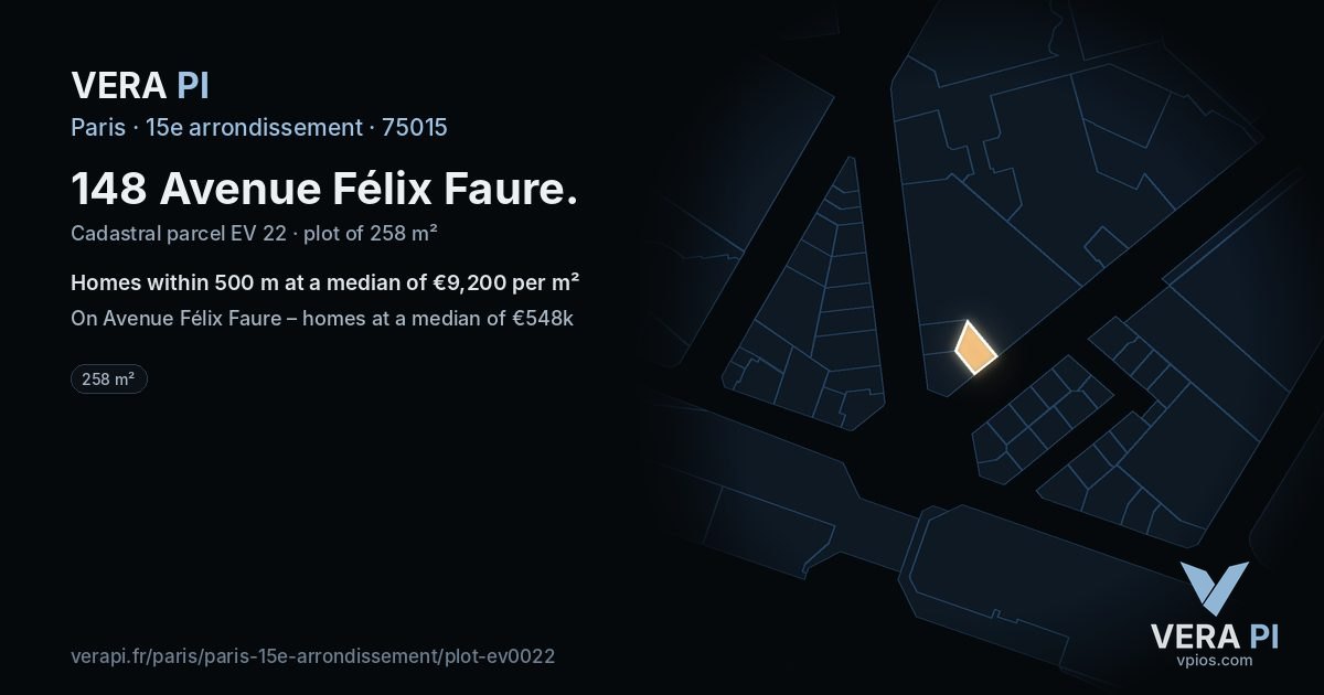 148 Avenue Félix Faure, 15e arrondissement at night – the plot lit, the parcels around coloured by the prices near them