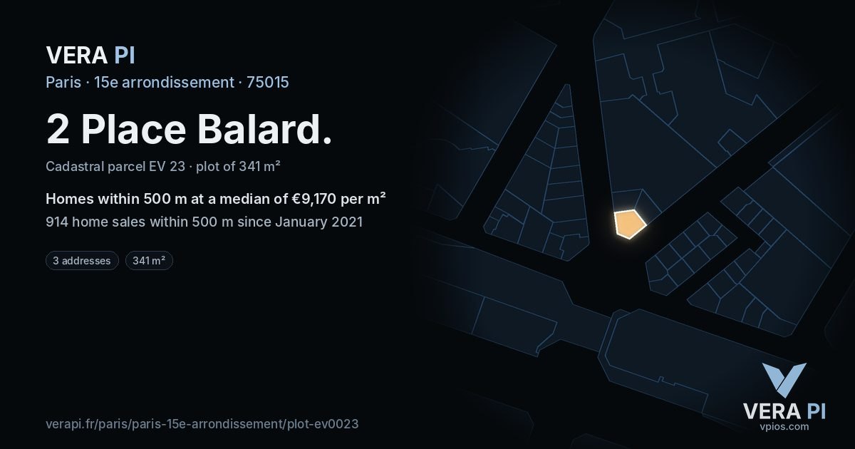 2 Place Balard, 15e arrondissement at night – the plot lit, the parcels around coloured by the prices near them